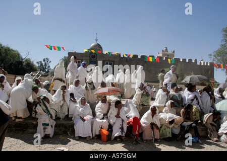 Painet jb1275 ethiopia maryam feast mary axum pilgrims gathered compound church saint st. zion background chapel houses ark Stock Photo