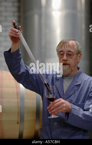 Man testing wine from cask Stock Photo