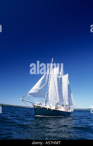 ZEETO, A 54-FOOT THREE-MASTED HISTORIC SCHOONER ON LAKE SUPERIOR AMONG THE APOSTLE ISLANDS, WISCONSIN.  SUMMER Stock Photo