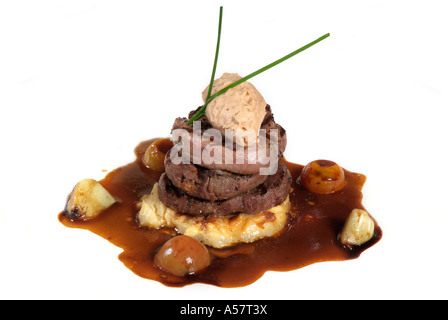 Beef steak meat animal flesh pig mushroom grilled  fresh meal dinner cooked cook prepare gravy sauce dressed sauce garnish food Stock Photo