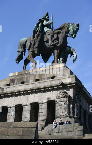 The equestrian statue of german emperor Wilhelm at the german corner called 'Deutsches Eck' in Koblenz, Rhineland-Palatinate, G Stock Photo