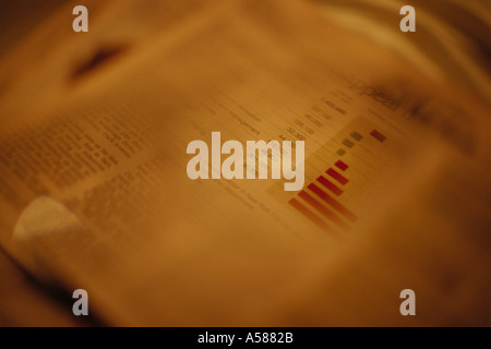 Gauzy view of financial figures and bar graph in journal article Stock Photo