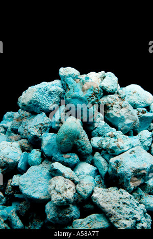 turquoise Blue blue light blue aqua green green raw rough small stones black background authentic precious gem gemstone gem ston Stock Photo