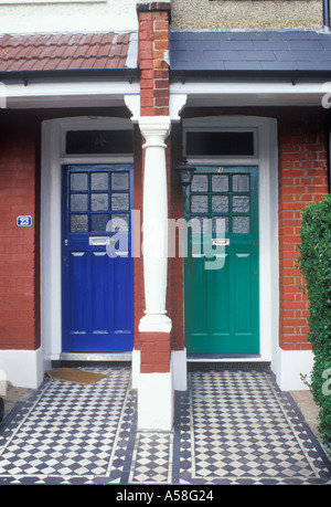 East Dulwich South London pair of front doors in suburban terrace late Victorian Stock Photo