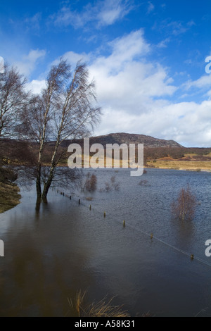 dh  KINGUSSIE AREA INVERNESSSHIRE Flooded fields from River Spey flood scottish floodplain spate Stock Photo