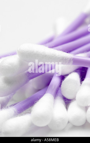 Pile of cotton buds on white background Stock Photo