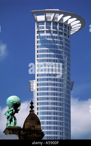 Architecture Contrast Modern and New DG Bank Building The Atlas Statue Main Railroad Station Frankfurt am Main Germany Stock Photo