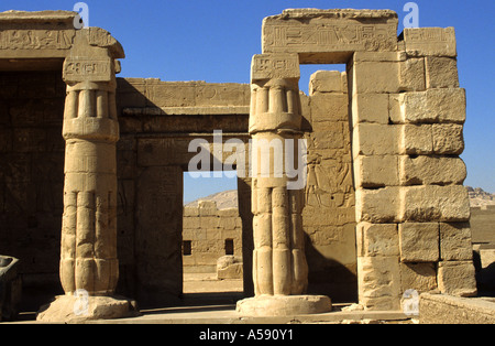 Philae Temple complex Agilkia Island, featuring the Roman-era Trajan's Kiosk monumental First Pylon of the Temple of Isis at sunset, Aswan, Egypt Stock Photo