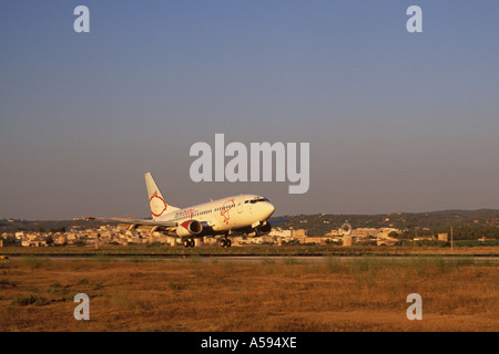 Scene at the Airport of Palma de Mallorca BMI Baby Boeing 737 600 reg G BVZH during evening landing Balearic Islands Spain 16th