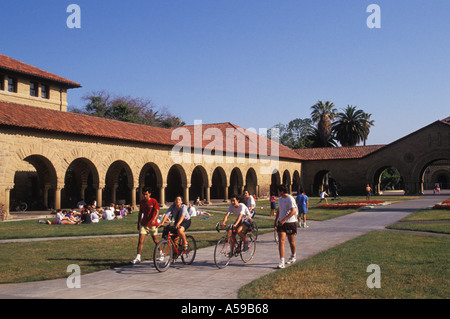 California Stanford University college students walking talking and bicycle riding near Main Quad Stock Photo