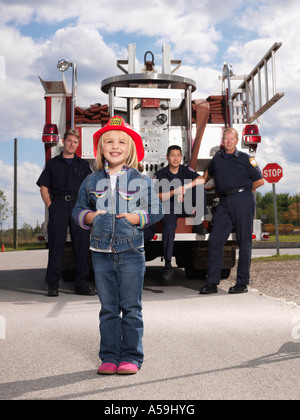 Portrait of Girl with Fire Fighters