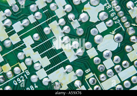 Computer concept close up of motherboard circuitry Stock Photo