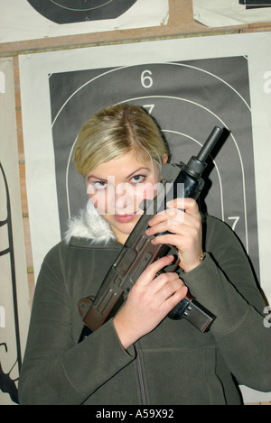 Target practice with an Uzi semi automatic weapon Stock Photo