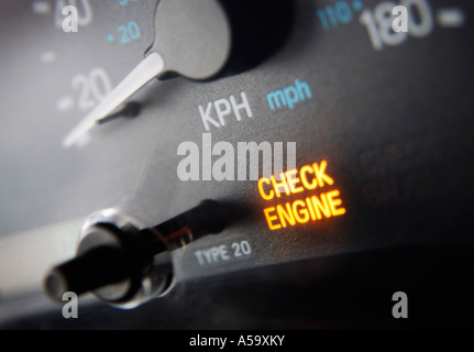 Close up of Warning Light on Speedometer Stock Photo