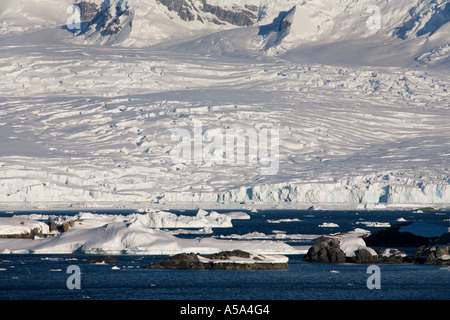 Coastline at Paradise Bay on the Antarctic Peninsula in Antarctica Stock Photo