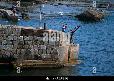 The pier of Byblos the Mediterranean city is located in Mount Lebanon Stock Photo