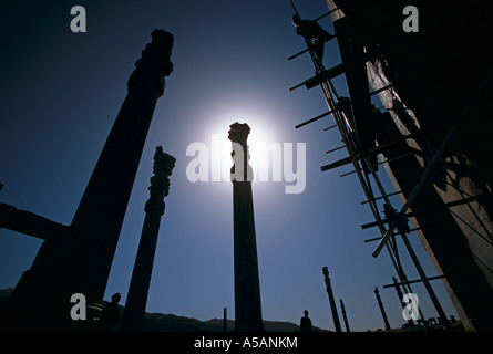 Construction near the ruins of Apadana Palace in Persepolis Iran Stock Photo