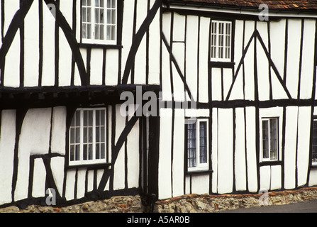 Black and white timber frame buildings The High Street Elstow near nr Bedford Bedfordshire 1980s HOMER SYKES Stock Photo