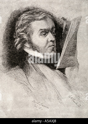 William Makepeace Thackeray, 1811 - 1863.  English novelist, author and illustrator. From an etching of a portrait by Samuel Lawrence. Stock Photo