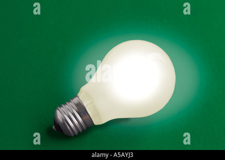 Electric light bulb on green background Stock Photo
