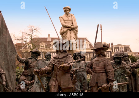 Rembrandt statue and the Night Watch statues on the Rembrandtplein Amsterdam Holland Netherlands Stock Photo