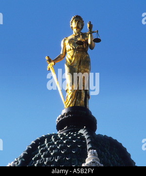 The Scales of Justice United States Law Courts Brooklyn New York City USA Lady Justice close up, outdoors. Stock Photo