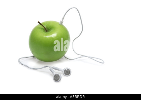 Green Apple MP3 Player cut out on white background Stock Photo