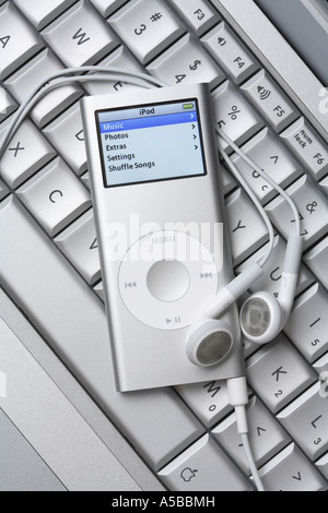 I-pod Nano MP3 Player on Keyboard Stock Photo