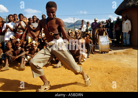 Local villagers performing traditional Zulu dance, South Africa Stock Photo