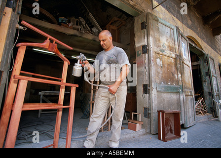 Furniture maker working in workshop, Beirut, Lebanon Stock Photo