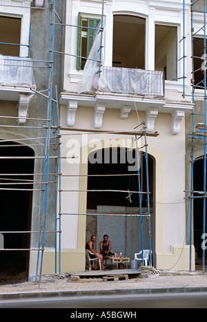 Workers taking a break at a construction site in Beirut Lebanon Stock Photo