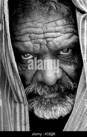 Indian man face portrait. Andhra Pradesh, India. Monchrome Stock Photo