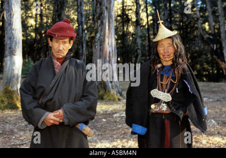 Bhutanese couple in traditional clothing Stock Photo
