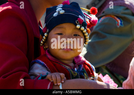 Baby Boy wearing Traditional Clothing Akha Hani Ethnic Minority Gelanghe Xishuangbanna China Stock Photo