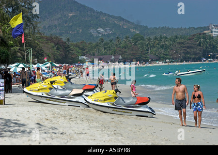 WaveRunner jet skis on busy Chaweng Beach high season Ko Samui island Thailand Stock Photo