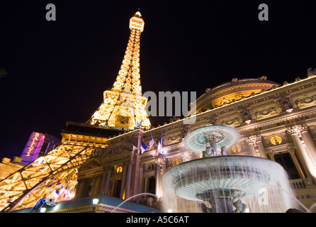 A nighttime exterior view of the Paris Resort and Casino, Las Vegas, Nevada, USA Stock Photo