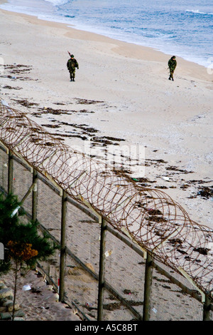 Korean Army Soldiers Marching Beach Patrol Near North Korean Border Korea Stock Photo