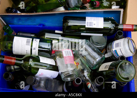 Stack of empty bottles and jars waiting to be recycled Stock Photo