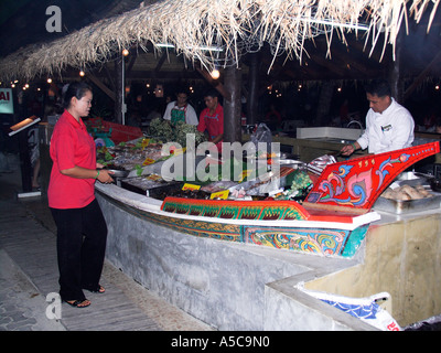Restaurant seafood barbecue boat display Phi Phi Island Thailand Stock Photo