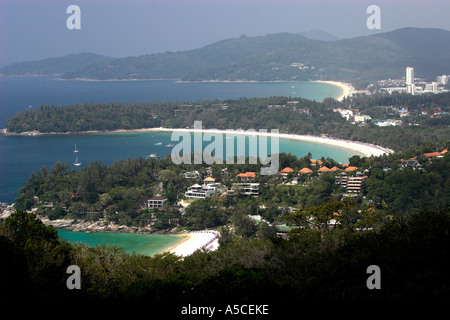 Kata Noi Beach Kata Beach and farthest away Karon Beach from Kata View Point Phuket Thailand Stock Photo