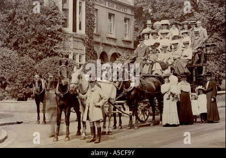 Edwardian excursion with coach and horses Stock Photo