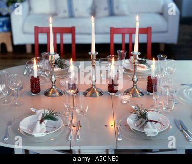 Table laid for Christmas dinner Stock Photo