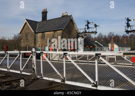 Level crossing at Grosmont Railway Station NYMR North Yorkshire England UK United Kingdom GB Great Britain Stock Photo