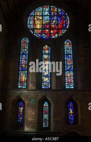 Stainglass window in the north transept at Pluscarden Abbey, Elgin, Morayshire, Scotland. Stock Photo