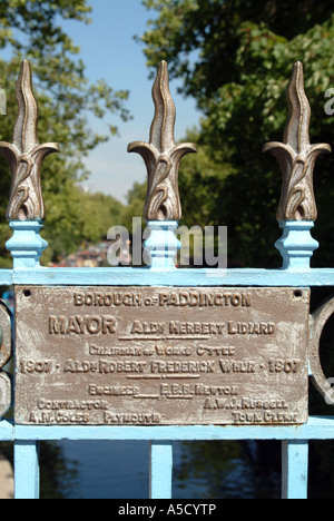 Plaque on the bridge over the Grand Union Canal in London's Little Venice Stock Photo