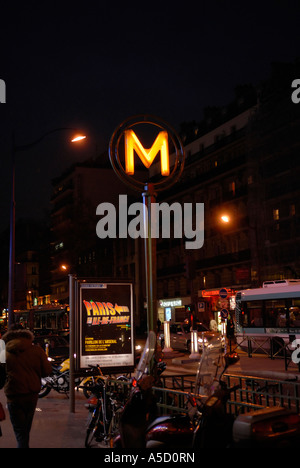 Paris Metro sign at night Stock Photo