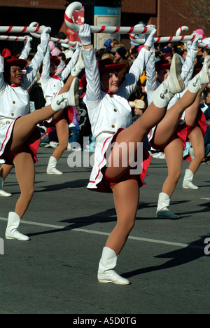 Band of majorettes marching during a Christmas parade Stock Photo