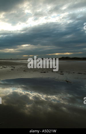 Sun reflection on a beach on Bolivar peninsula Stock Photo