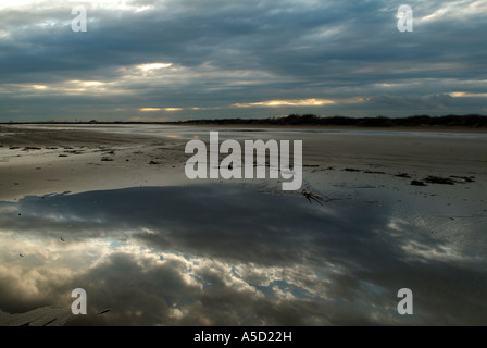 Sun reflection on a beach on Bolivar peninsula Stock Photo