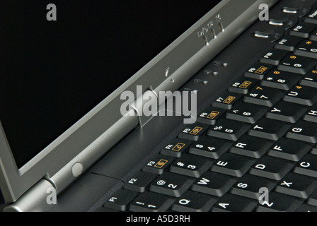 Computer laptop close up showing screen and keyboard. Stock Photo